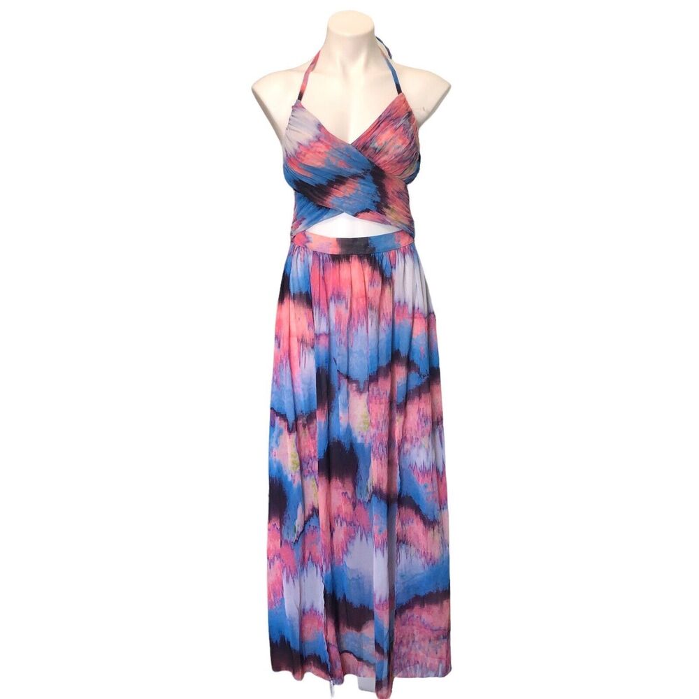 Marciano Womens Size 6 Maxi Dress Halter Front Cut Out Open Back Multicolor